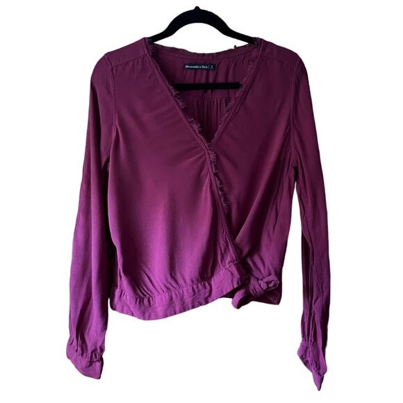 Abercrombie & Fitch Women's V Neck Tie Front Blouse Top Long Sleeve Fuchsia SZ S - Picture 1 of 10